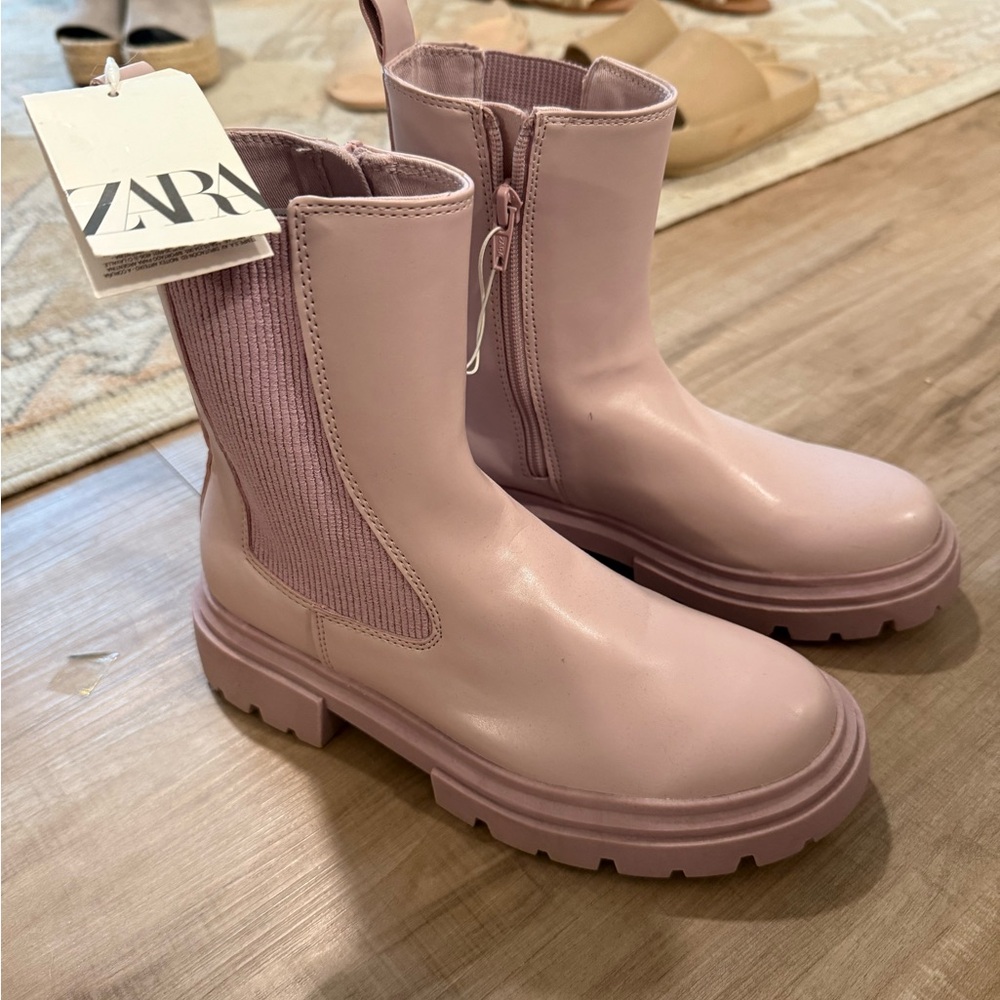 Zara Pink Combat Boots with Chunky Sole